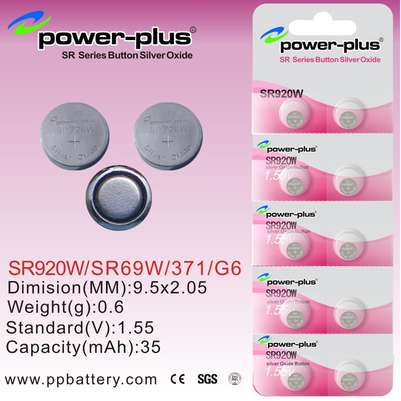 1.55V 35mAh Mini watch Silver oxide Button Cell Batteries SR Series SR920W / SR69W / 371 / G6
