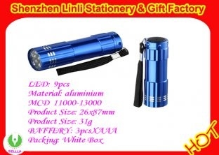 aluminium blue color 9 LED  flashlight mini torch light  with 3pcs*AAA battery