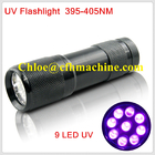 Waterproof Black Color Aluminum Alloy  Dry Battery Powered 395NM 9 UV LED FLashlight/Torch